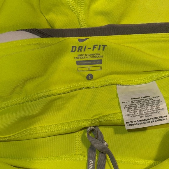 Nike Leggings Women Large Neon Yellow Dri-Fit Cropped Stretch Bottoms - Picture 4 of 8